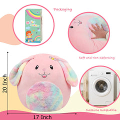Mushymallow bunny with long pink ears provides soft decor and plush comfort.