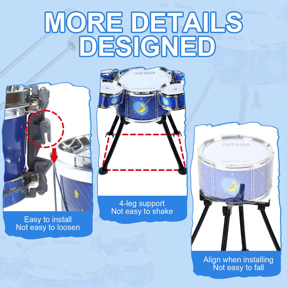 MusicForset lightweight drum set is easy for kids to handle and setup.