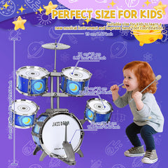 MusicForset kids drum set tilted drum close-up, ergonomic design supports comfortable early drum practice.