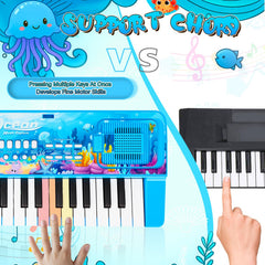 MusicForset microphone behind keyboard enables budding singers.