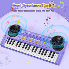 MusicForset USB-C connection purple kids piano, easy charging and setup.