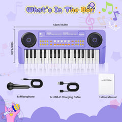 MusicForset portable 37-keys piano purple, battery mode for outdoor play.