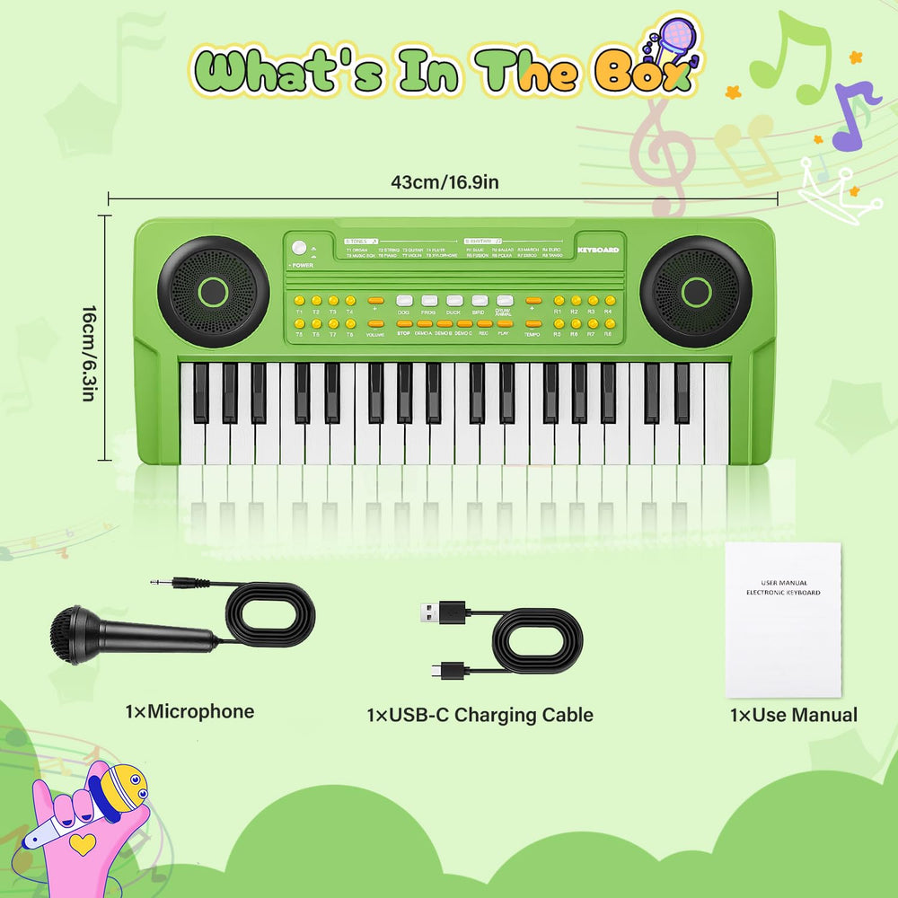 MusicForset portable green keyboard stored neatly, easy at home practice.