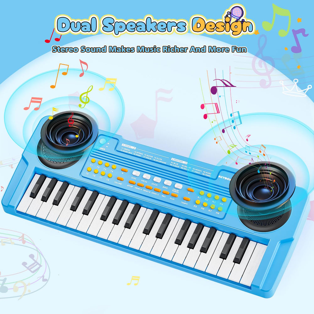 MusicForset 3-AAs or USB-C powered blue keyboard for portable play anywhere.