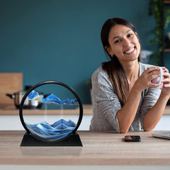Muyan round glass sand art blue—watching sand flow promotes calm focus