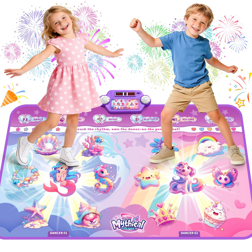 MUZREES extra-large mermaid unicorn dance mat pink sparks imaginative play for kids.
