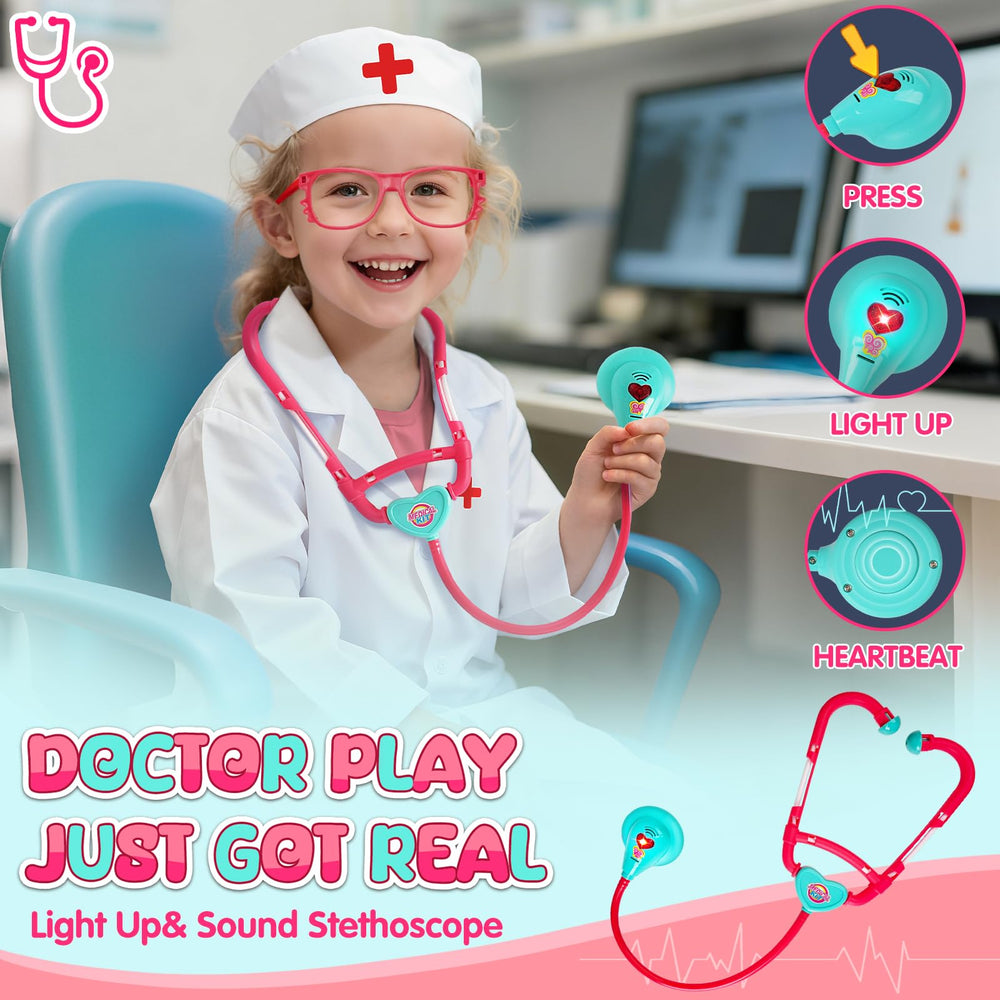MUZREES stethoscope accessory enhances realistic medical play and fine motor skills.