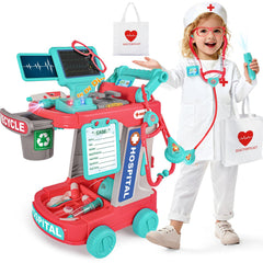 MUZREES upgraded doctor playset pink cart encourages imaginative role play and social learning.