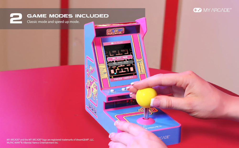 Ms. Pac-Man Joystick with 3.5 mm headphone jack for private listening.