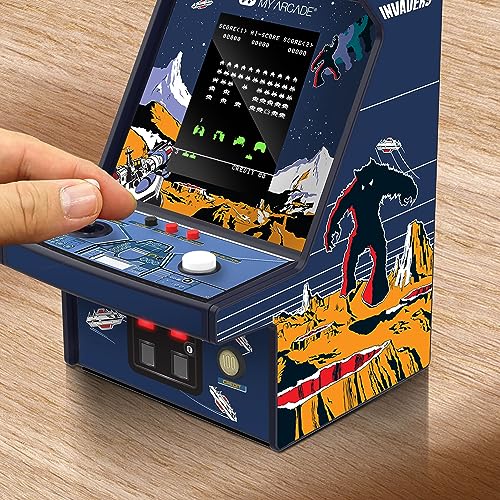 My Arcade Space Invaders Micro Player Pro back view, battery and USB power options.