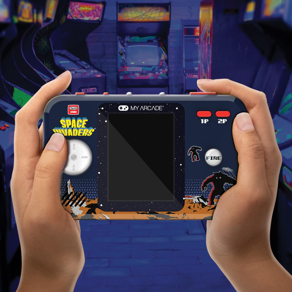 My Arcade Space Invaders Pocket Player Pro powered by batteries or USB-C