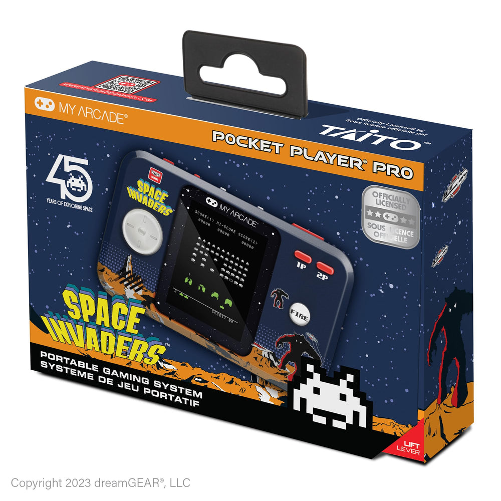 My Arcade Space Invaders Pocket Player Pro display offering vibrant retro visuals