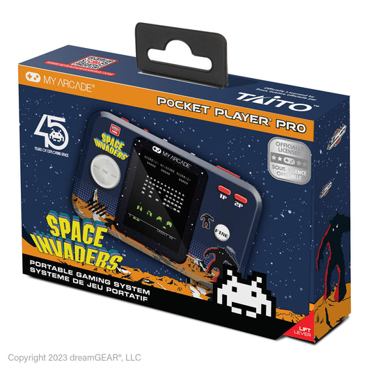My Arcade Space Invaders Pocket Player Pro display offering vibrant retro visuals