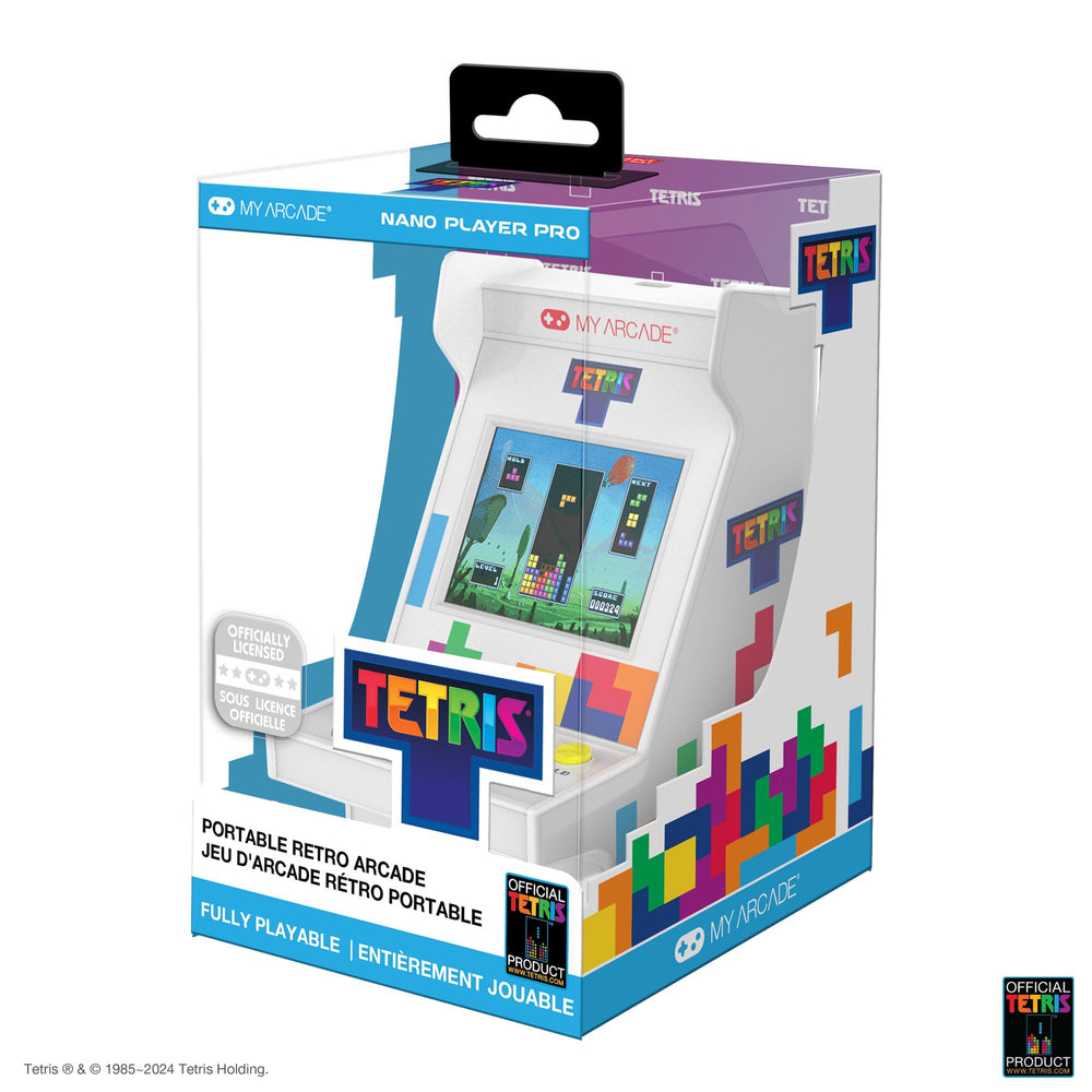 My Arcade Tetris Nano Player Pro in-hand for quick unplugged gaming sessions.