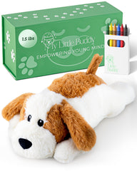 MY LITTLE BUDDY Heatable weighted puppy front view shows cozy cuddling comfort