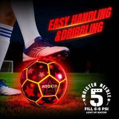 MYOKIA light-up soccer ball charges via USB-C for long glow.