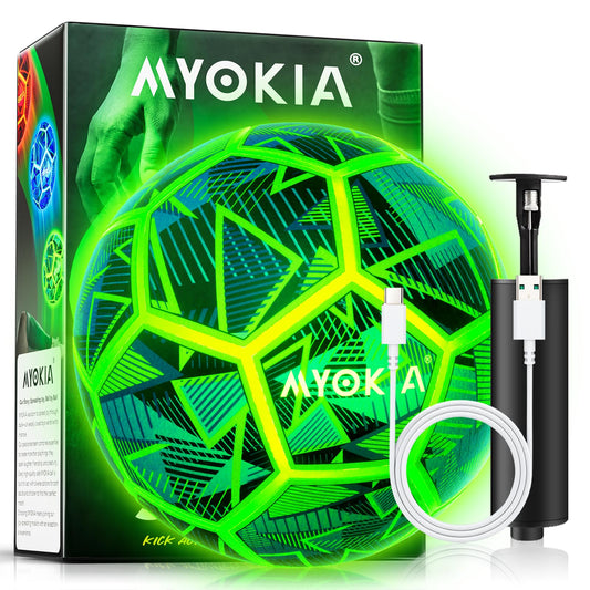 MYOKIA Size 5 glow soccer ball outer view with vivid RGB glow for night play
