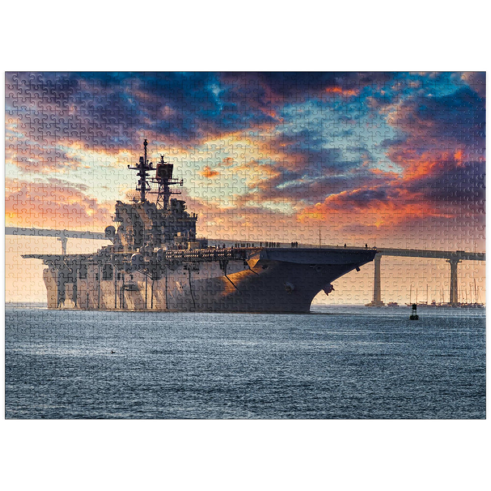 MyPuzzle navy ship leaving San Diego Bay puzzle for immersive maritime relaxation.