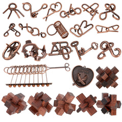 Mytothfy 24-pcs brain teaser puzzles, wood and metal, for hands-on brain exercise.
