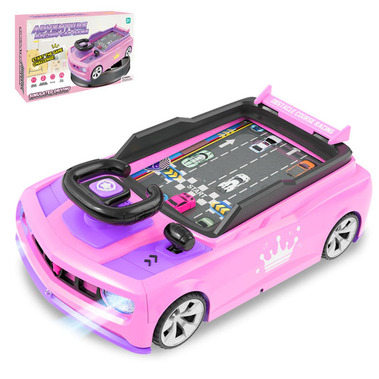 Mytothfy musical steering wheel front view with bright lights for immersive pretend driving.
