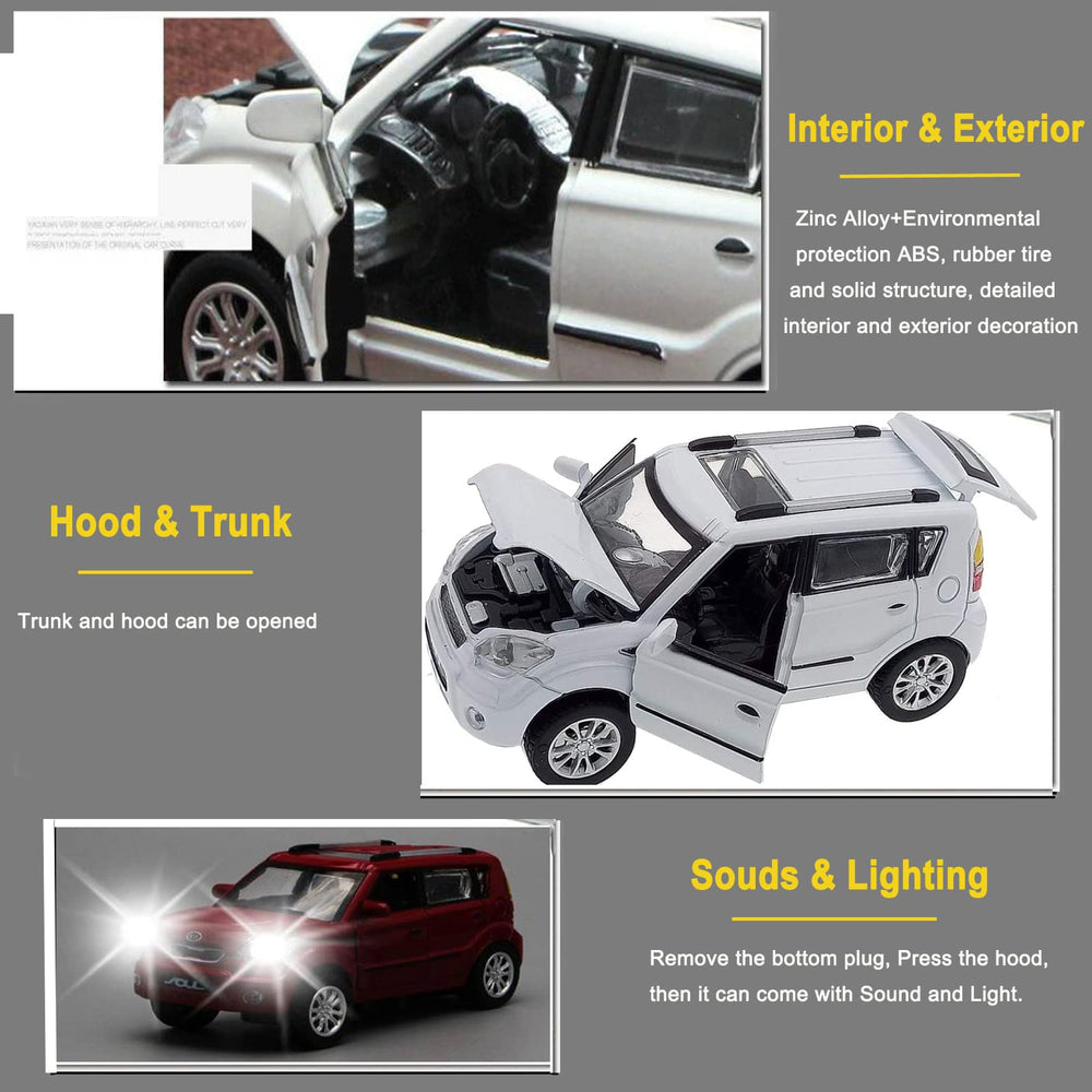 Mzexoma KIA Soul diecast car with opening doors for interactive display.