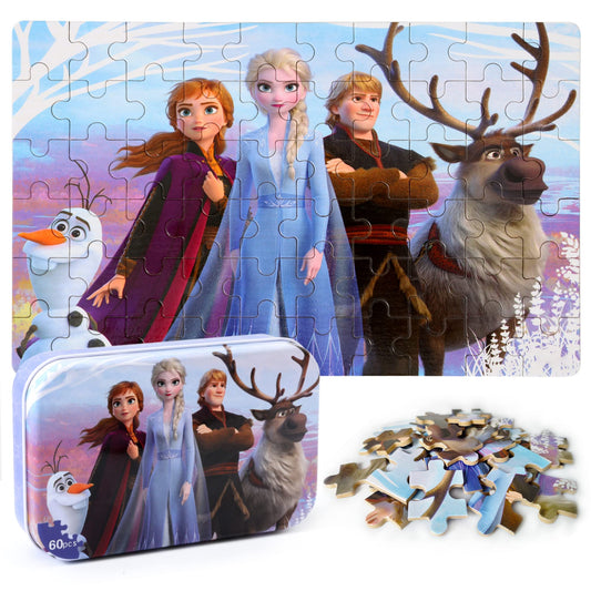 MZZOTOY 60-piece puzzle in metal box offers easy storage and durable play.