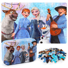MZZOTOY 60-piece puzzle in a metal box, great for quiet play and storage.