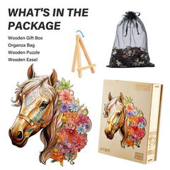 NABYSHOP wooden horse puzzle pieces close-up showing interlocking design.