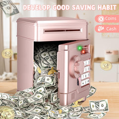 NAFEIV Piggy Bank rose gold for kids ages 3-8 in playful learning.
