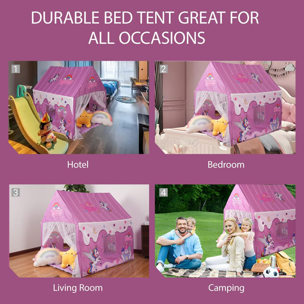 Naibrxh Princess Unicorn Castle Playhouse mat provides a soft warm floor surface