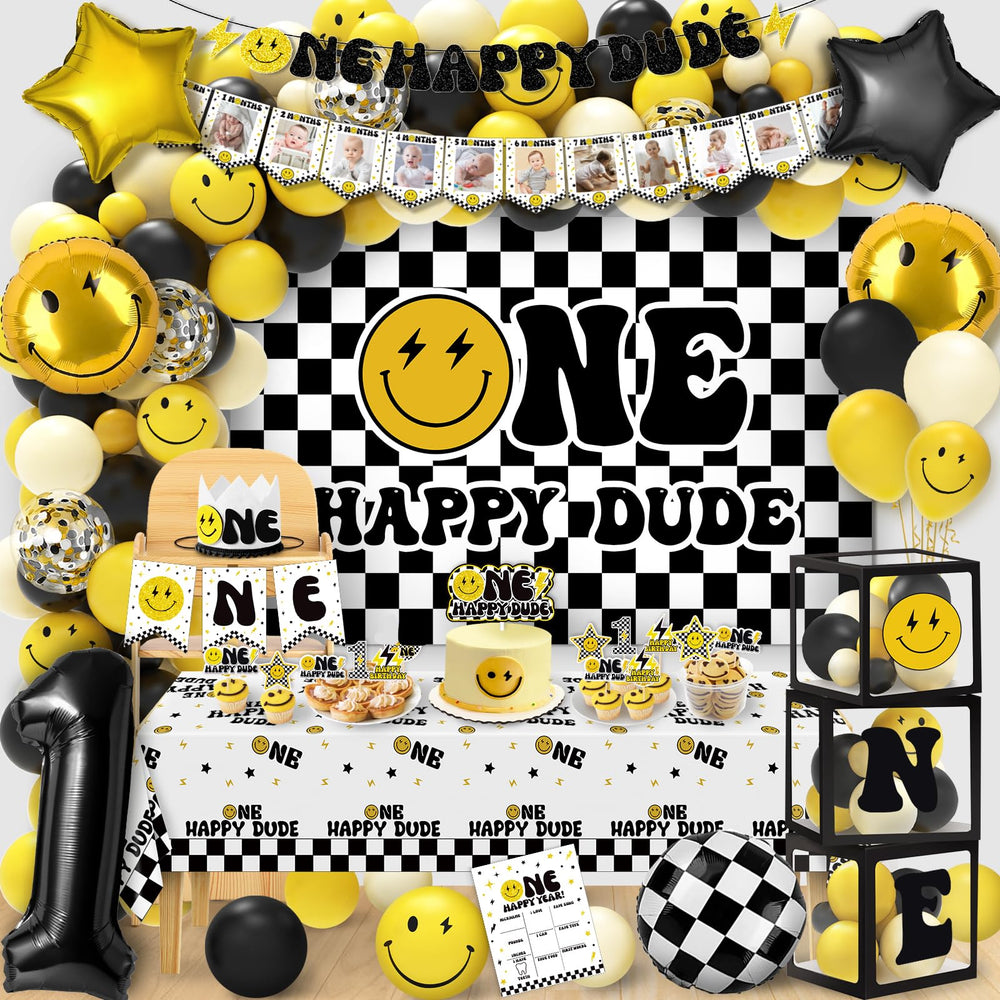 NANAGALI One Happy Dude banner brightening the party backdrop for photos