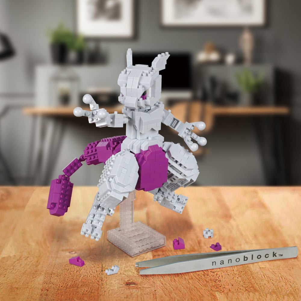 Nanoblock Mewtwo Deluxe box displays Bandai Namco licensing for trusted authenticity