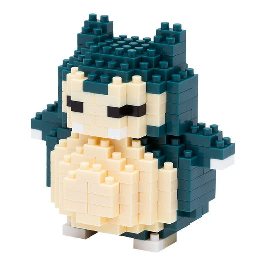 Nanoblock Pokemon Snorlax grey figure displays ultra-detailed micro-building on a desk