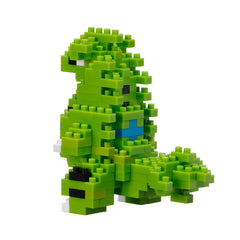 Nanoblock Tyranitar building in progress to emphasize Level 3 difficulty and step-by-step instructions.