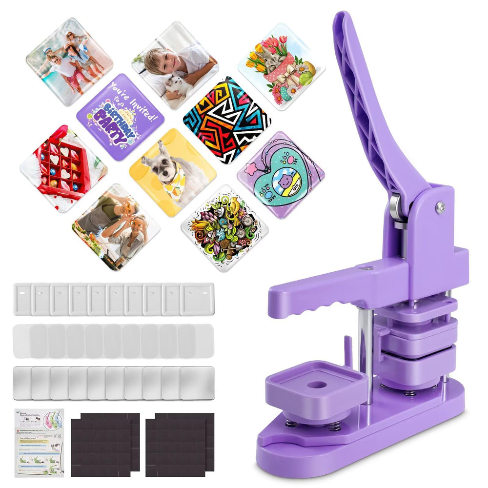 NantFun square button maker kit front view, compact and easy to use for DIY badges.