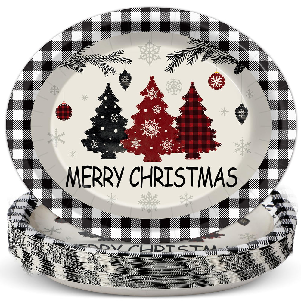 Naozinebi Christmas buffalo plaid oval plates 11 inch for festive hosting.