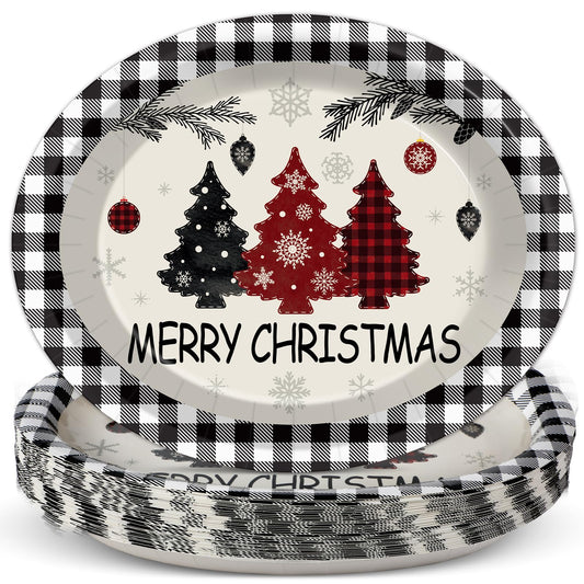 Naozinebi Christmas buffalo plaid oval plates 11 inch for festive hosting.