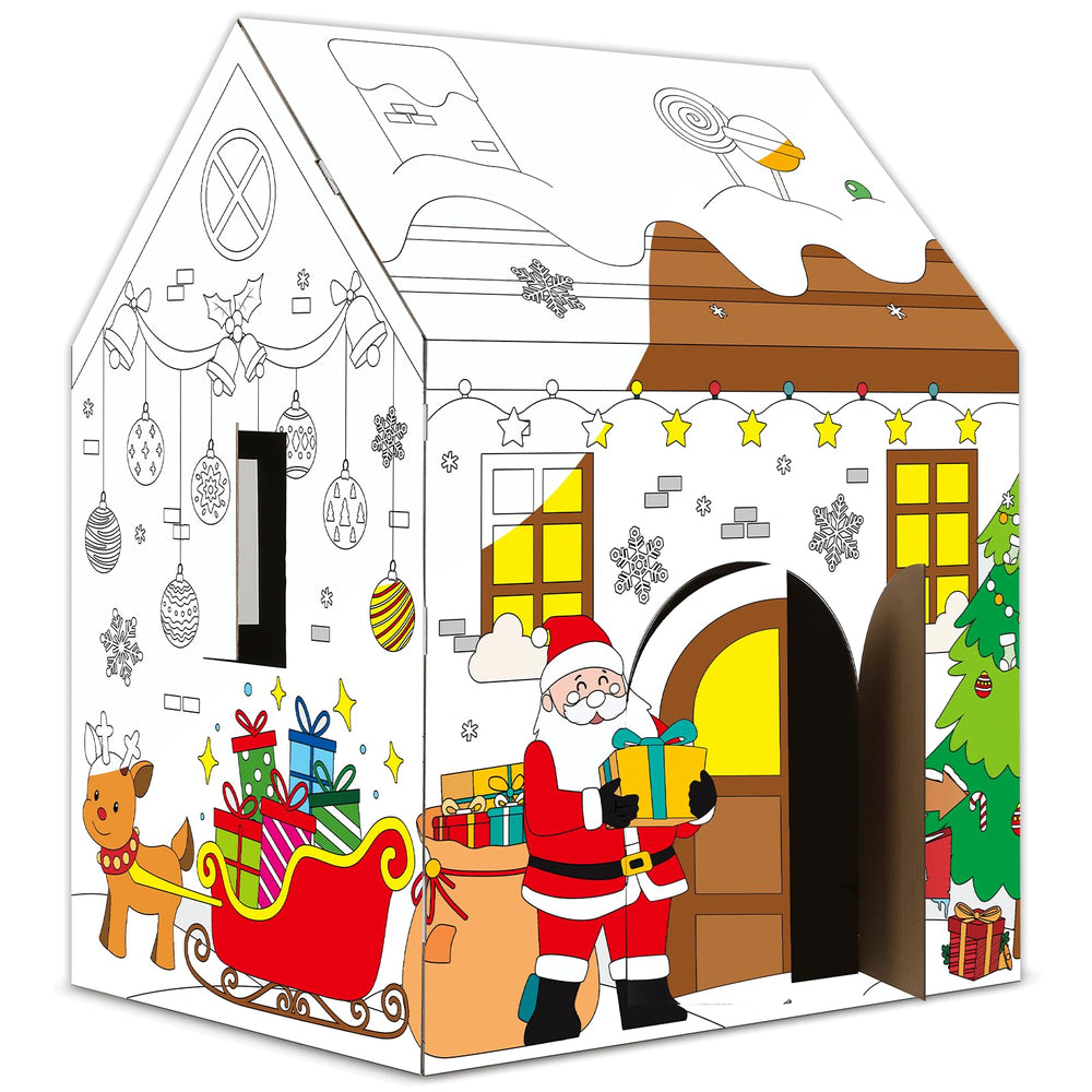 Naozinebi Christmas Playhouse snowman gingerbread cardboard structure, a playful coloring canvas for kids