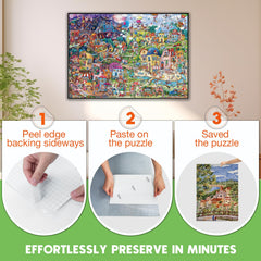 Nariolar crystal-clear adhesion keeps puzzle front intact and back visible