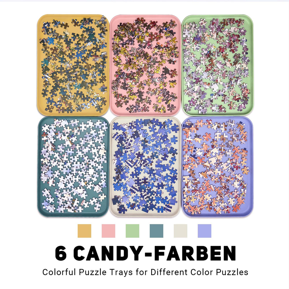 Nariolar color-coded trays speed up puzzle setup and retrieval.