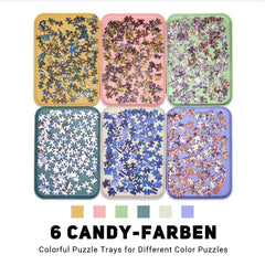 Nariolar color-coded trays speed up puzzle setup and retrieval.