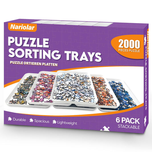 Nariolar puzzle trays stackable six-pack for tidy sorting and space-saving setup