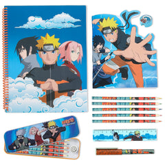 Naruto stationery set with notebooks and tin case for organized study.