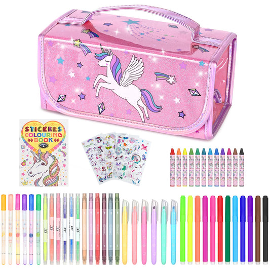 nasominako unicorn glitter pencil case keeps supplies organized and portable for on-the-go coloring