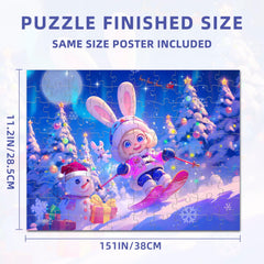 Nattork skiing bunny puzzle poster included to guide assembly.