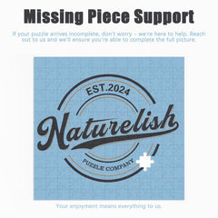 Naturelish puzzle back has six patterns to help beginners sort pieces.