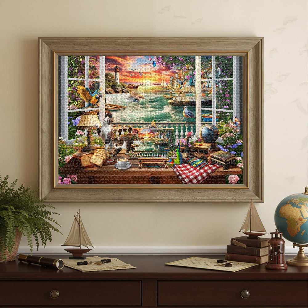 Naturelish Seaview Window Puzzle illustration displays vibrant colors for immersive play.