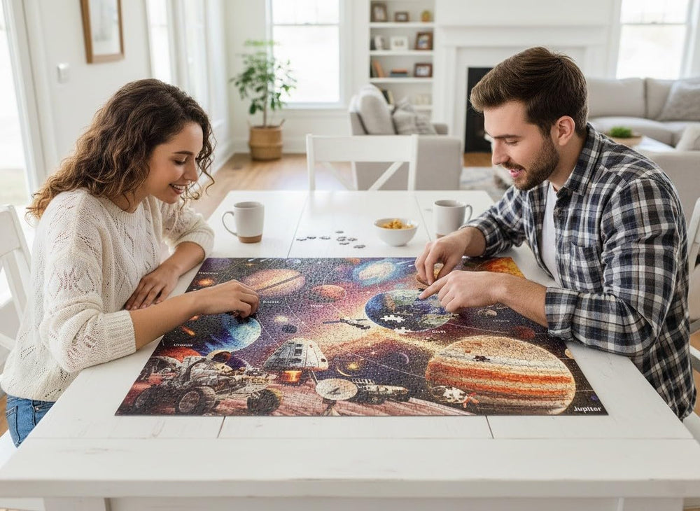 Naturelish Space Explorer puzzle glow-in-dark effect enhances ambience after lights out.
