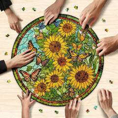 Naturelish sunflower stained glass puzzle artwork brings sunlit imagery to life when complete