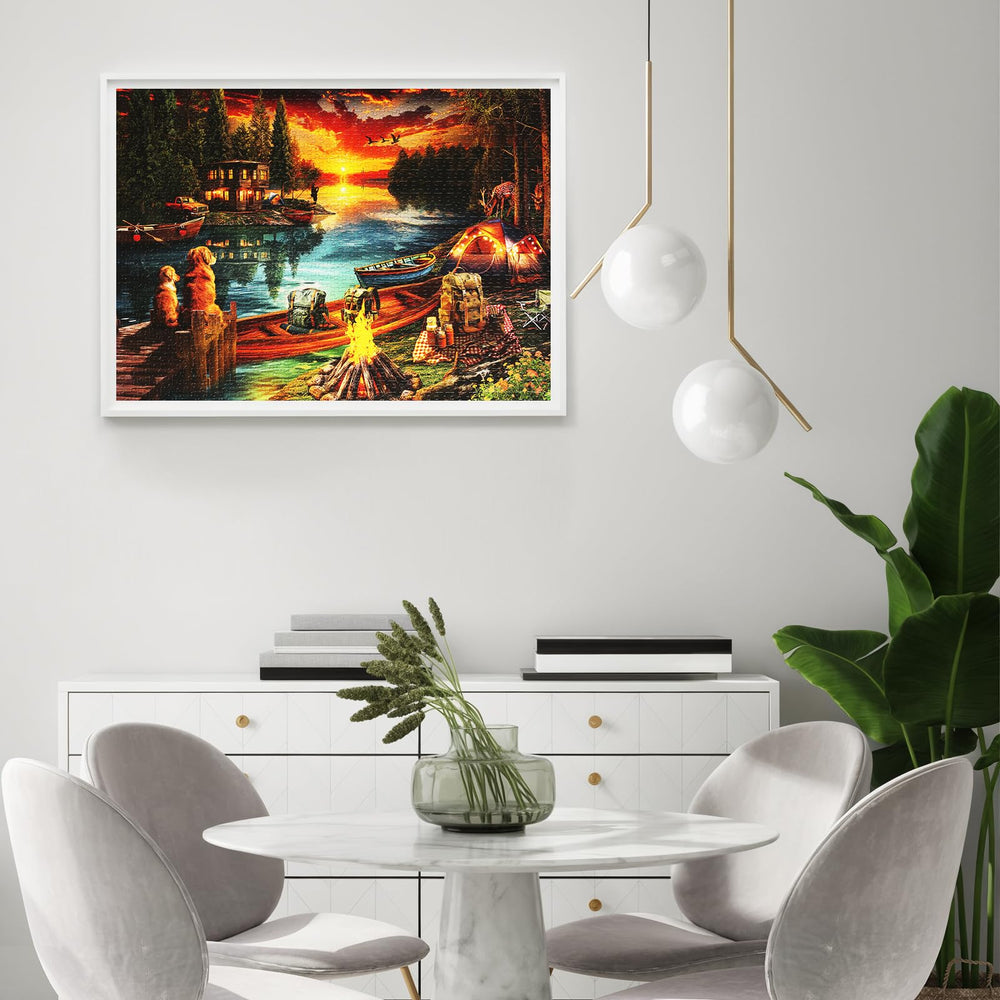 Naturelish sunset glow on lake puzzle, inviting peaceful time for careful assembly.